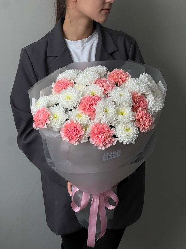 Гвоздики и хризантемы — Rich Flowers, Астана